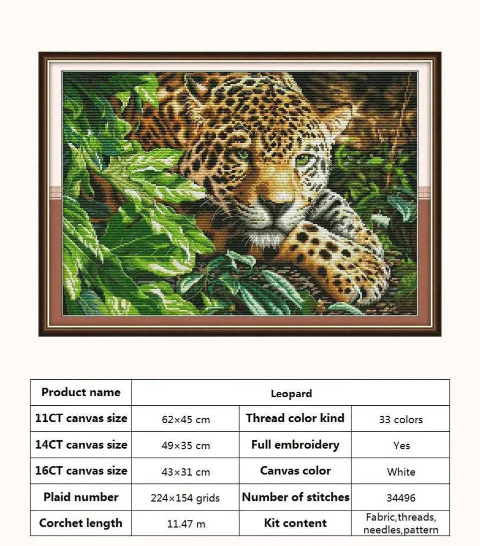  Leopard Print DIY Cross Stitch Kit - Counted 11CT 14CT 16CT Stamped DMC Embroidery for Home Decor -  ToylandEU™