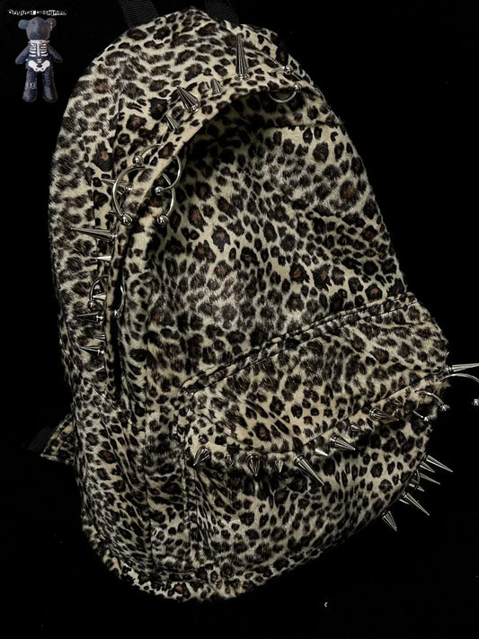 Leopard Print Rivet Backpack Large Capacity For Men And Women - ToylandEU