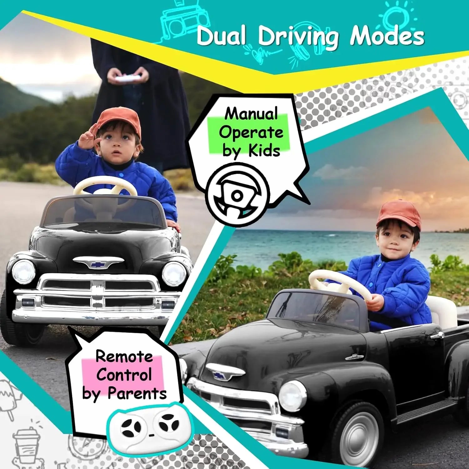 Licensed 12V Kids Ride On Car Chevrolet 3100 Remote Control - ToylandEU