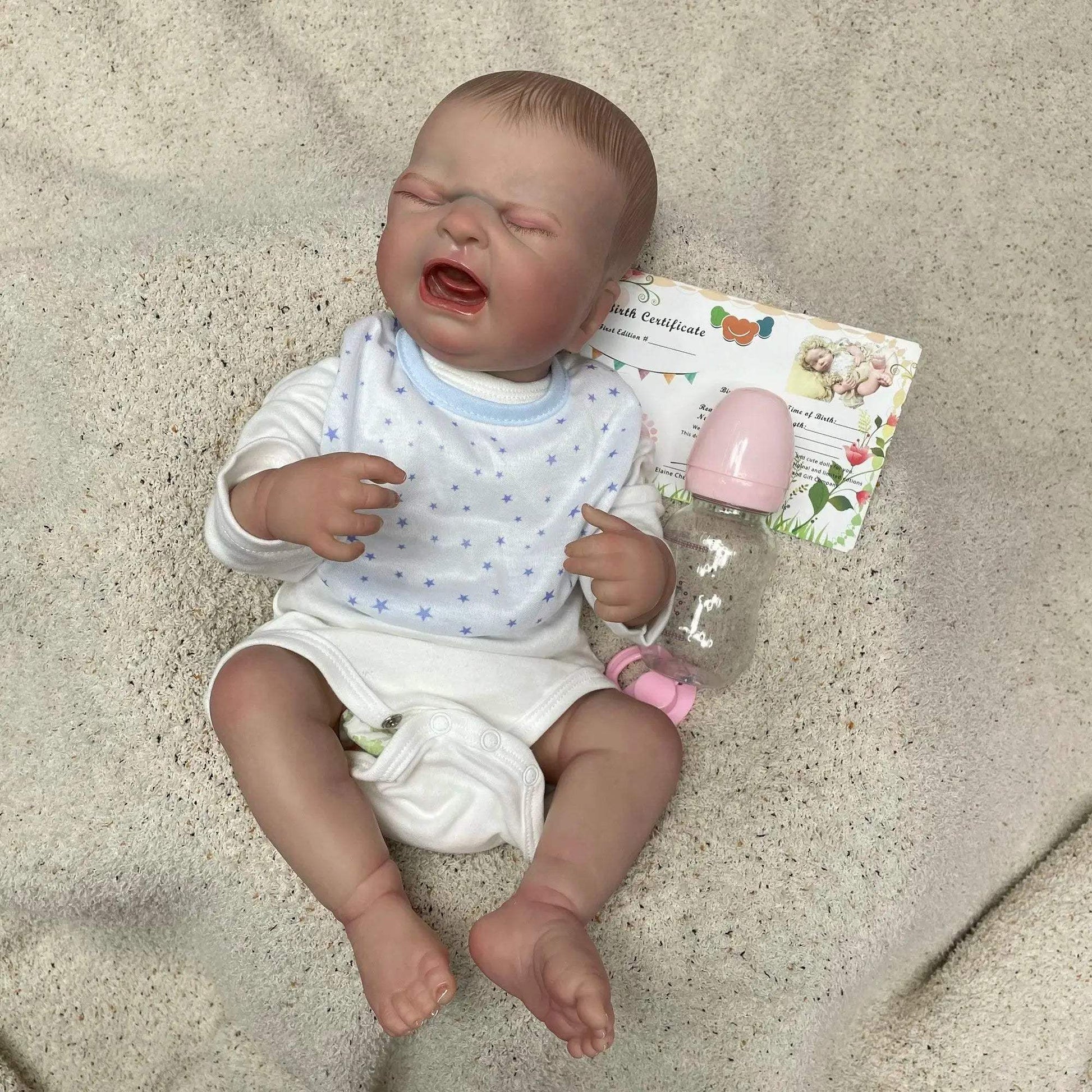 Lifelike 50cm Reborn Vinyl Baby Doll With Painted Hair Handmade - ToylandEU