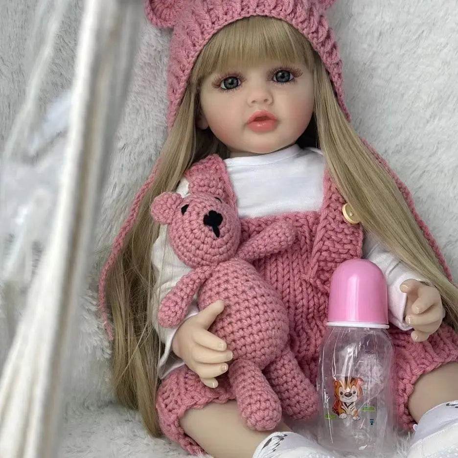 Lifelike Reborn Doll Soft Silicone Long Brown Hair Gift - ToylandEU