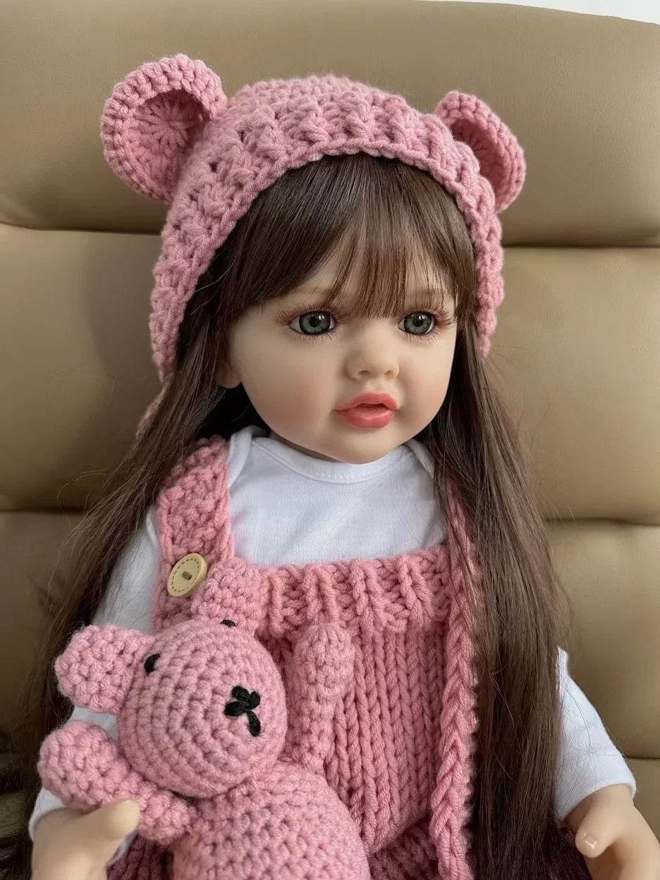 Lifelike Reborn Doll Soft Silicone Long Brown Hair Gift - ToylandEU