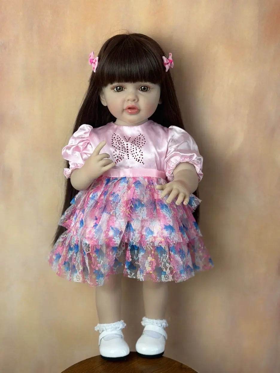 Lifelike Reborn Doll Soft Silicone Long Brown Hair Gift - ToylandEU