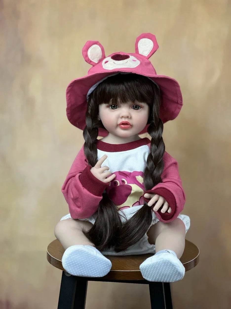 Lifelike Reborn Doll Soft Silicone Long Brown Hair Gift - ToylandEU