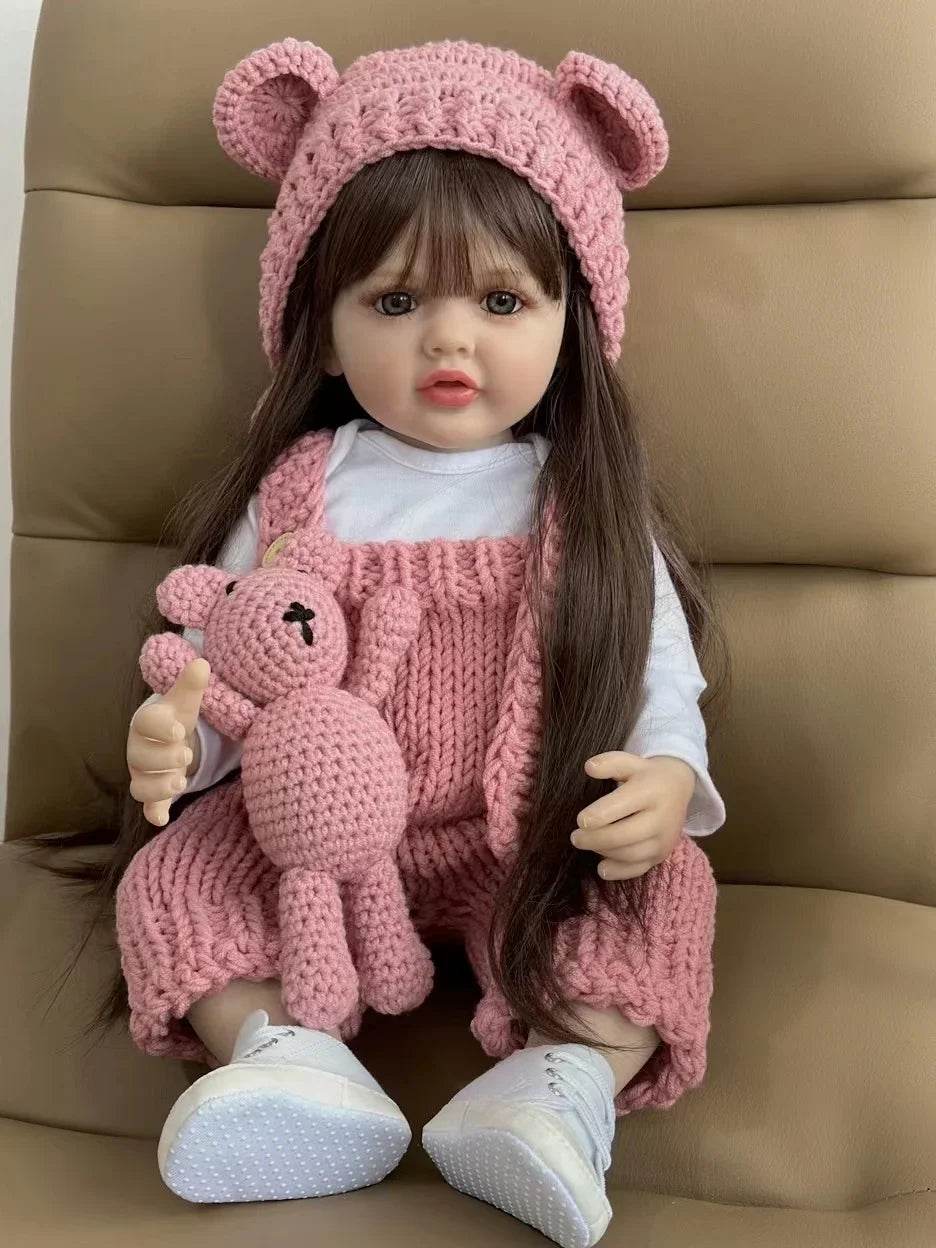 Lifelike Reborn Doll Soft Silicone Long Brown Hair Gift - ToylandEU