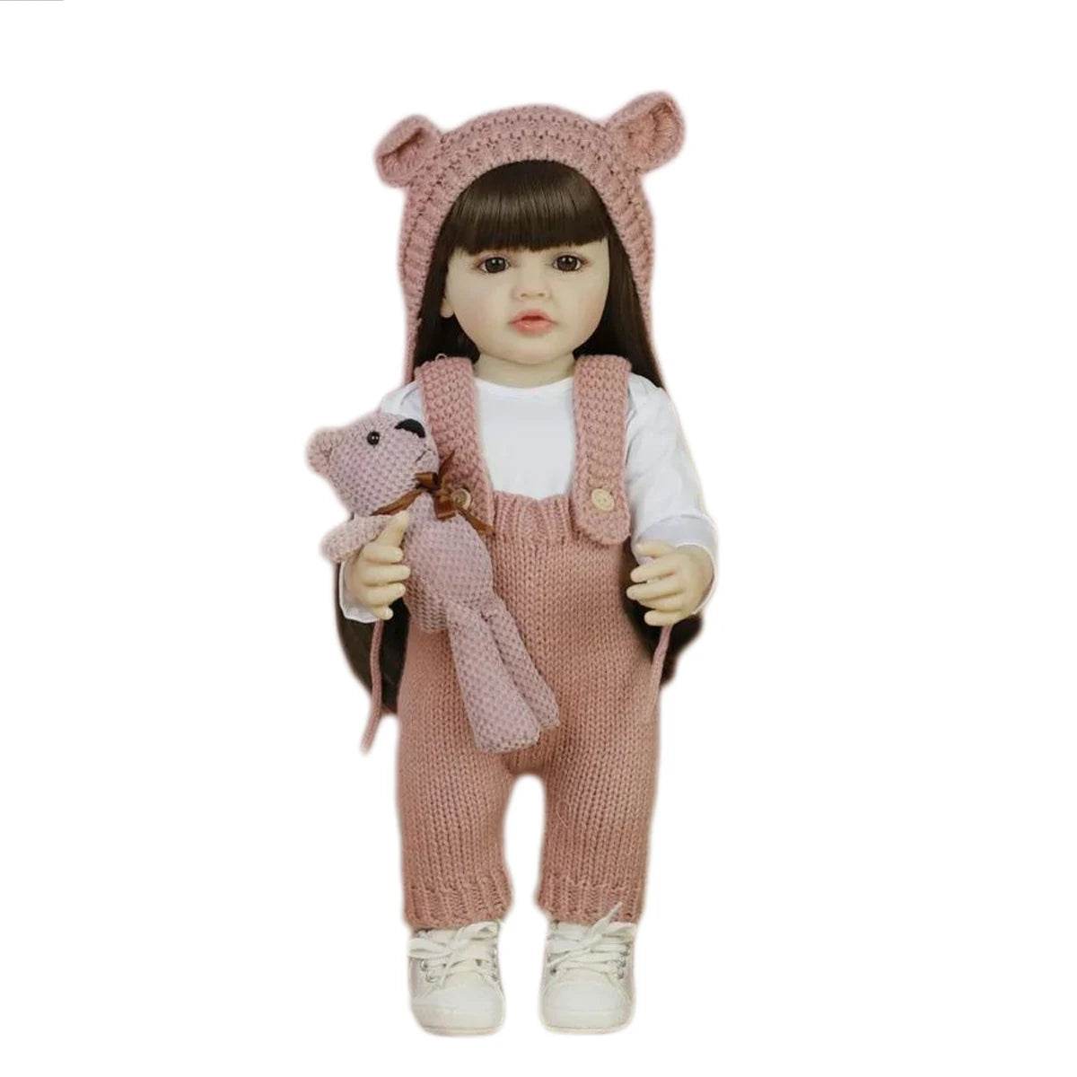 Lifelike Reborn Doll Soft Silicone Long Brown Hair Gift - ToylandEU