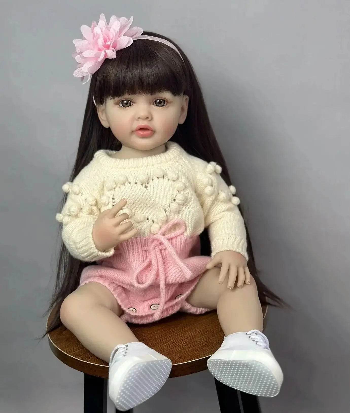 Lifelike Reborn Doll Soft Silicone Long Brown Hair Gift - ToylandEU