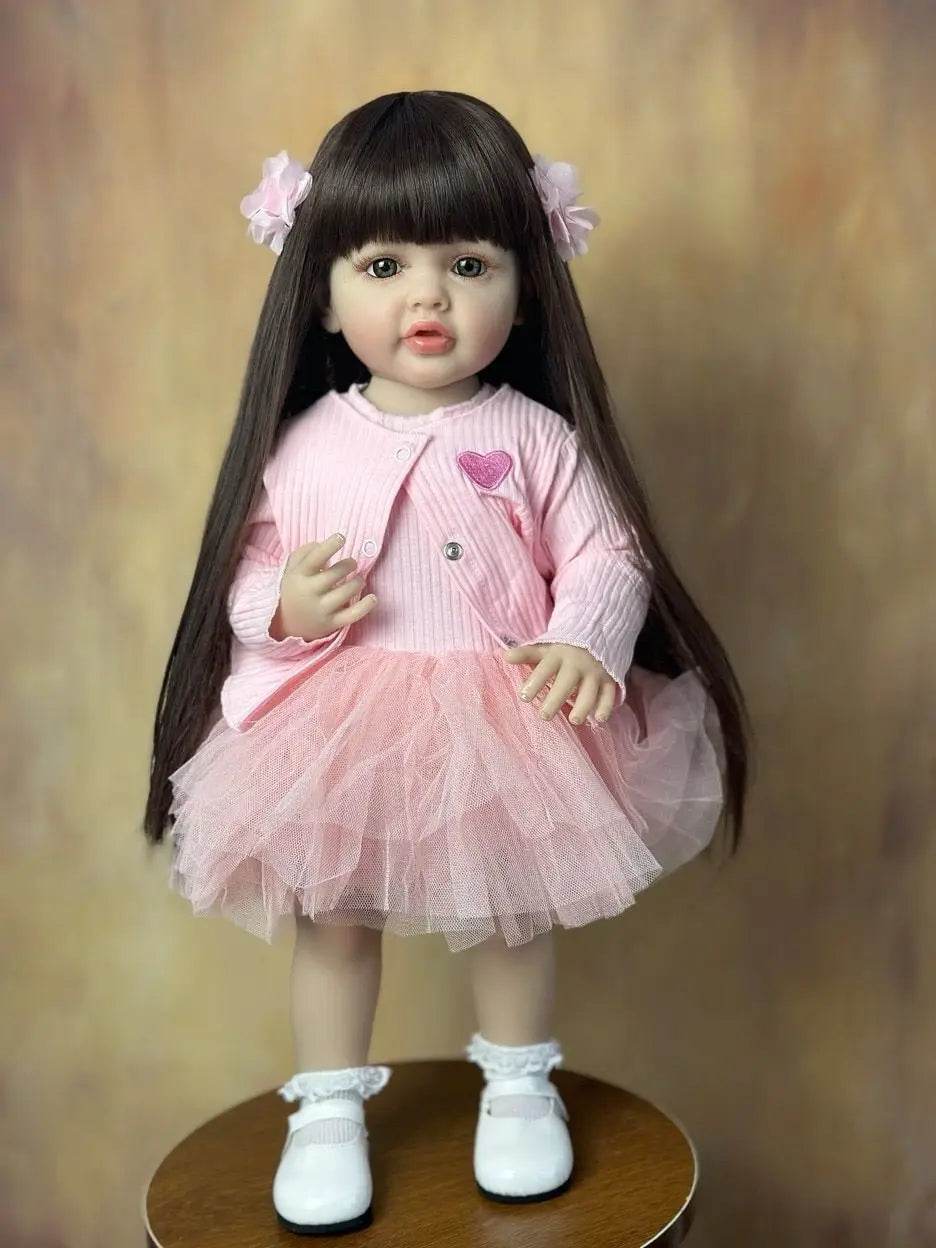 Lifelike Reborn Doll Soft Silicone Long Brown Hair Gift - ToylandEU