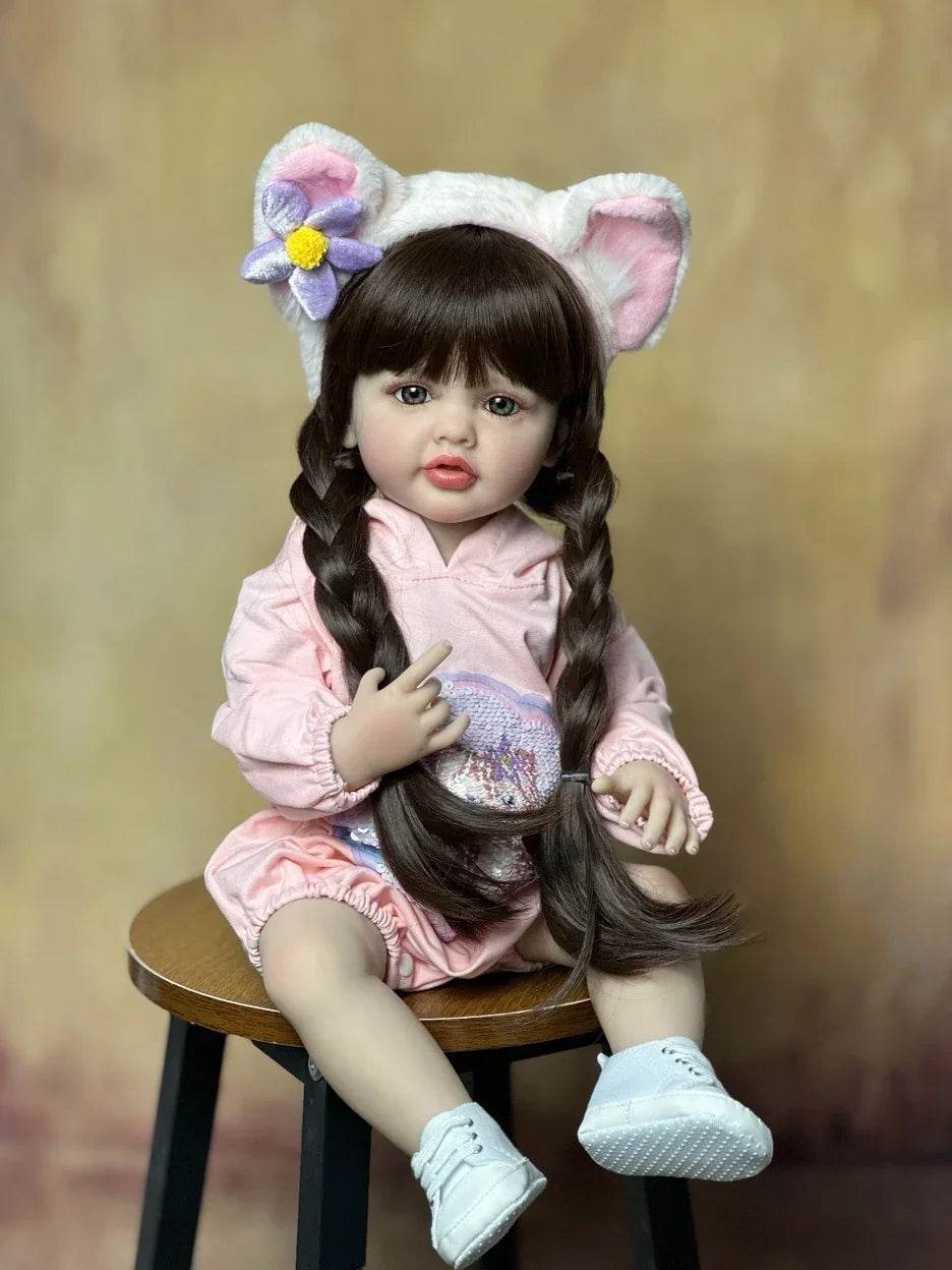Lifelike Reborn Doll Soft Silicone Long Brown Hair Gift - ToylandEU