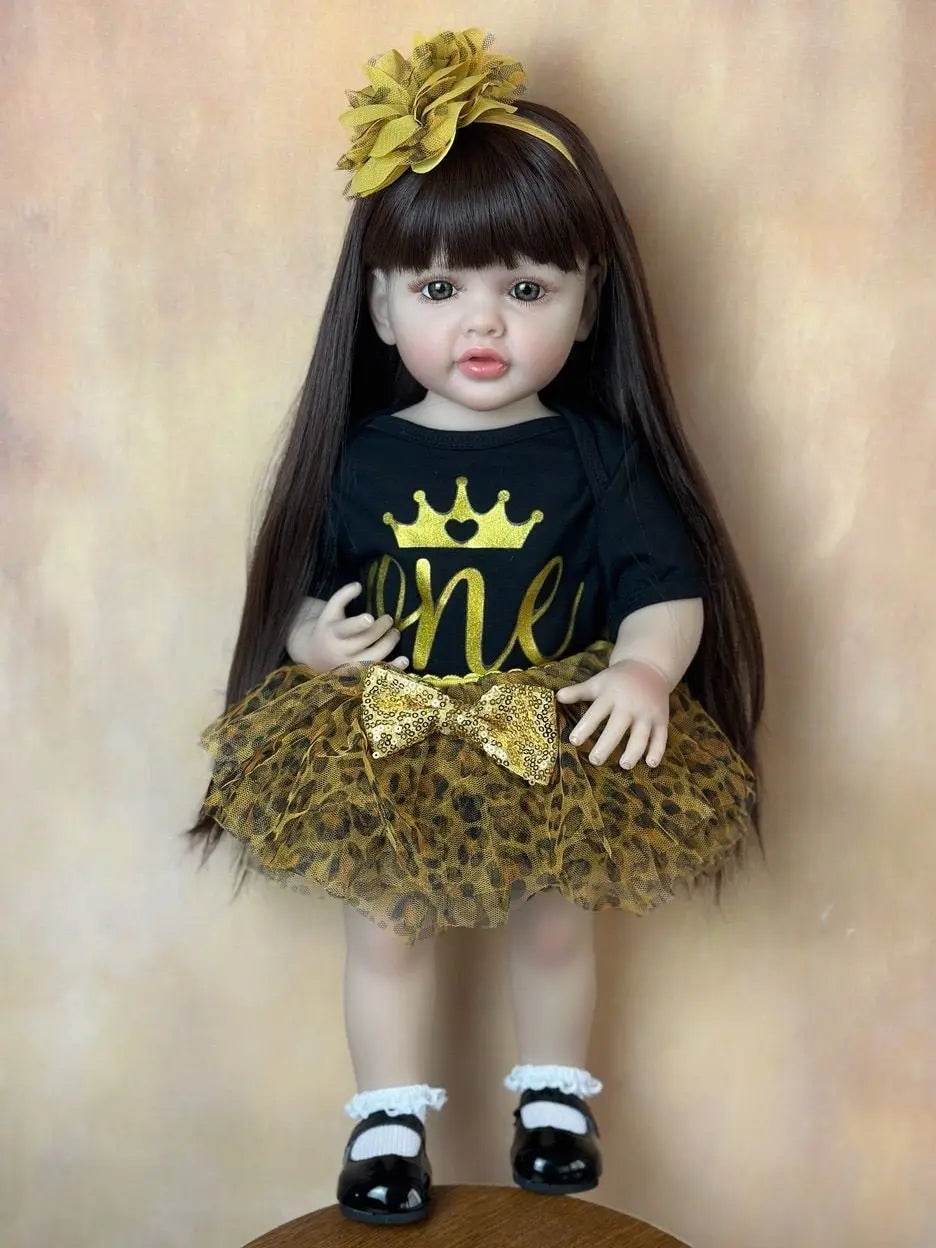 Lifelike Reborn Doll Soft Silicone Long Brown Hair Gift - ToylandEU