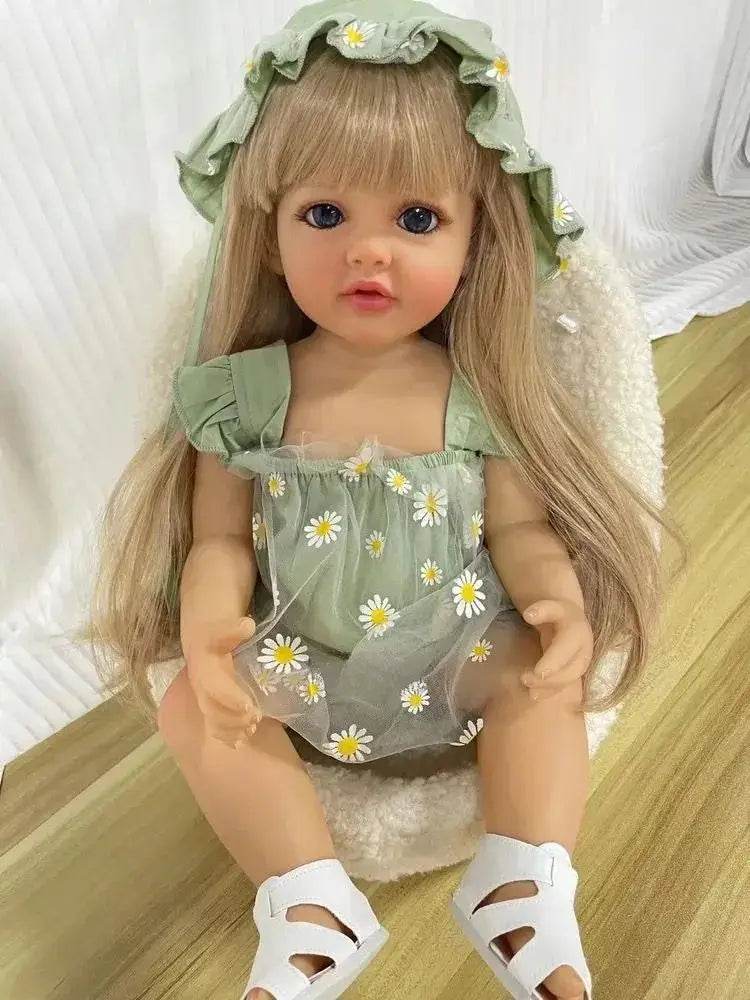 Lifelike Reborn Doll Soft Silicone Long Brown Hair Gift - ToylandEU