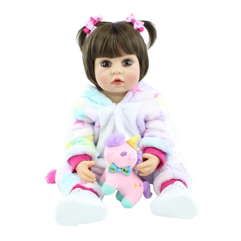 Lifelike Reborn Doll Soft Silicone Long Brown Hair Gift - ToylandEU