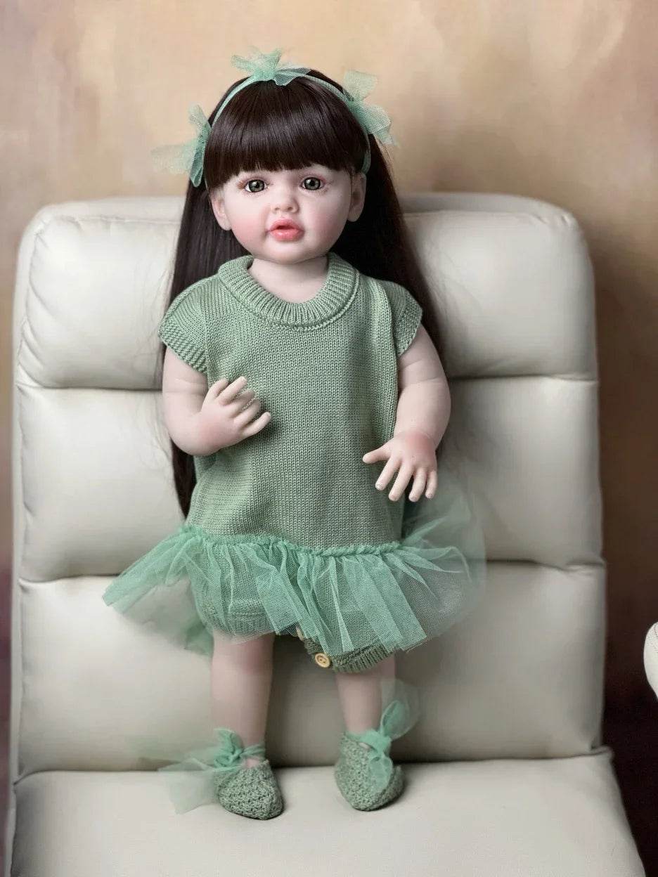 Lifelike Reborn Doll Soft Silicone Long Brown Hair Gift - ToylandEU