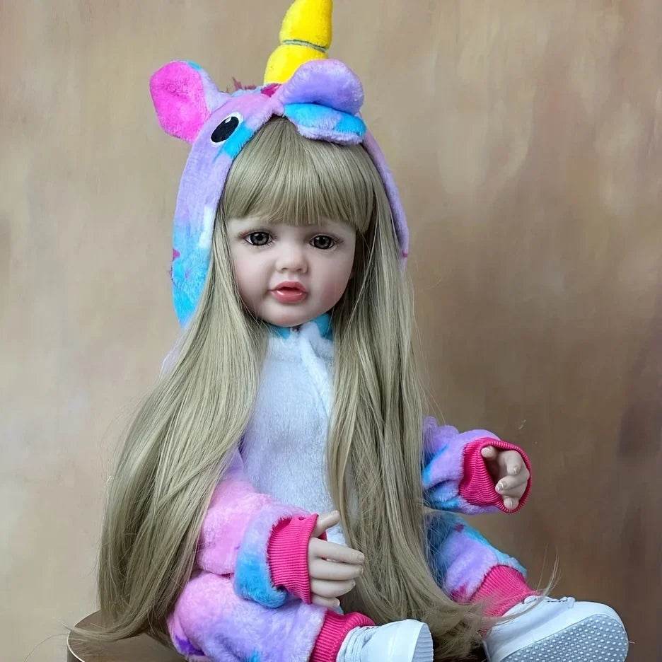 Lifelike Reborn Doll Soft Silicone Long Brown Hair Gift - ToylandEU