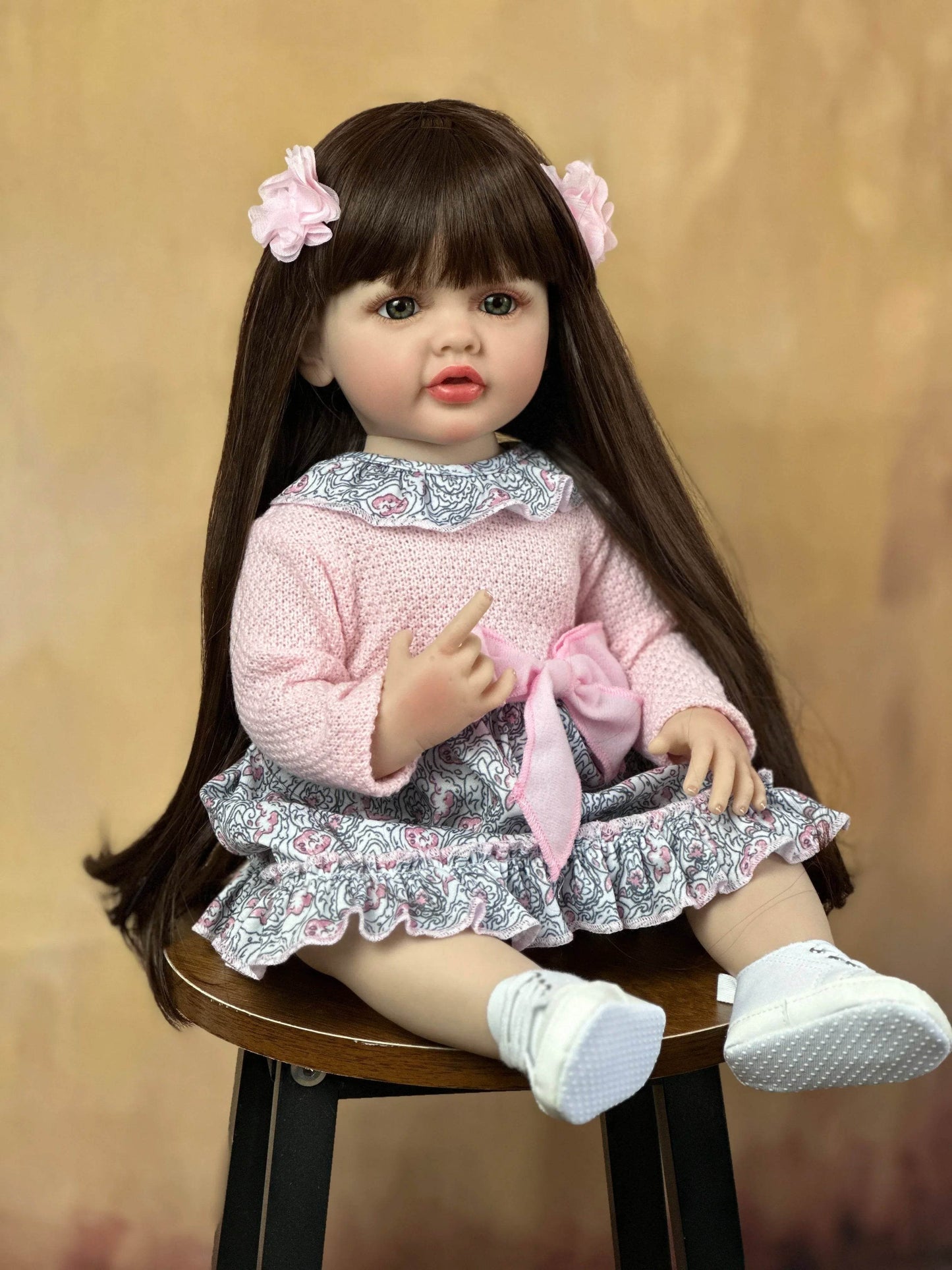 Lifelike Reborn Doll Soft Silicone Long Brown Hair Gift - ToylandEU