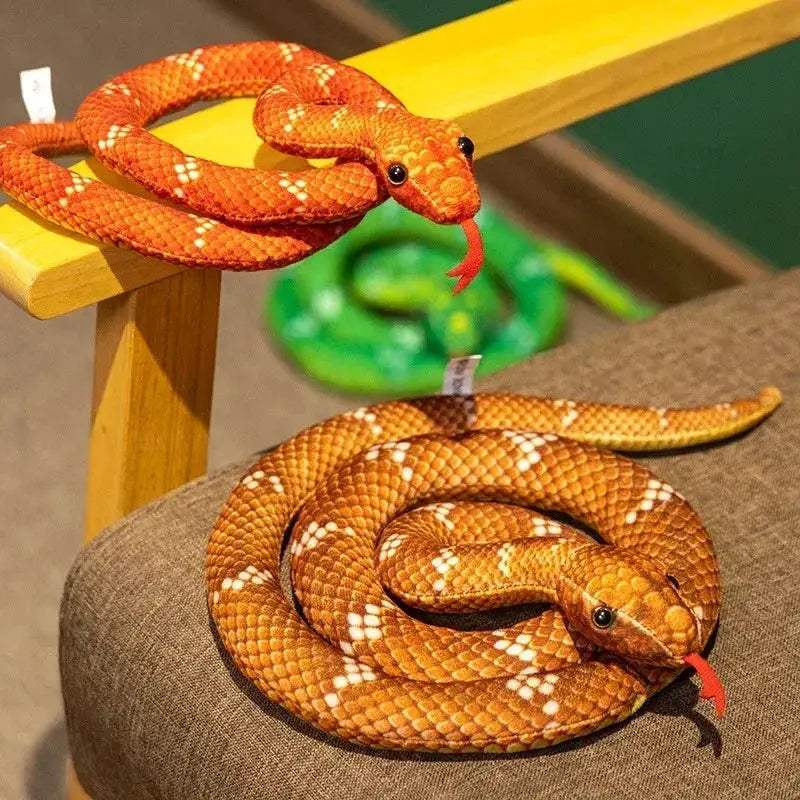 Lifelike Snake Plush Toy 70cm Realistic Green Brown Halloween Decor - ToylandEU