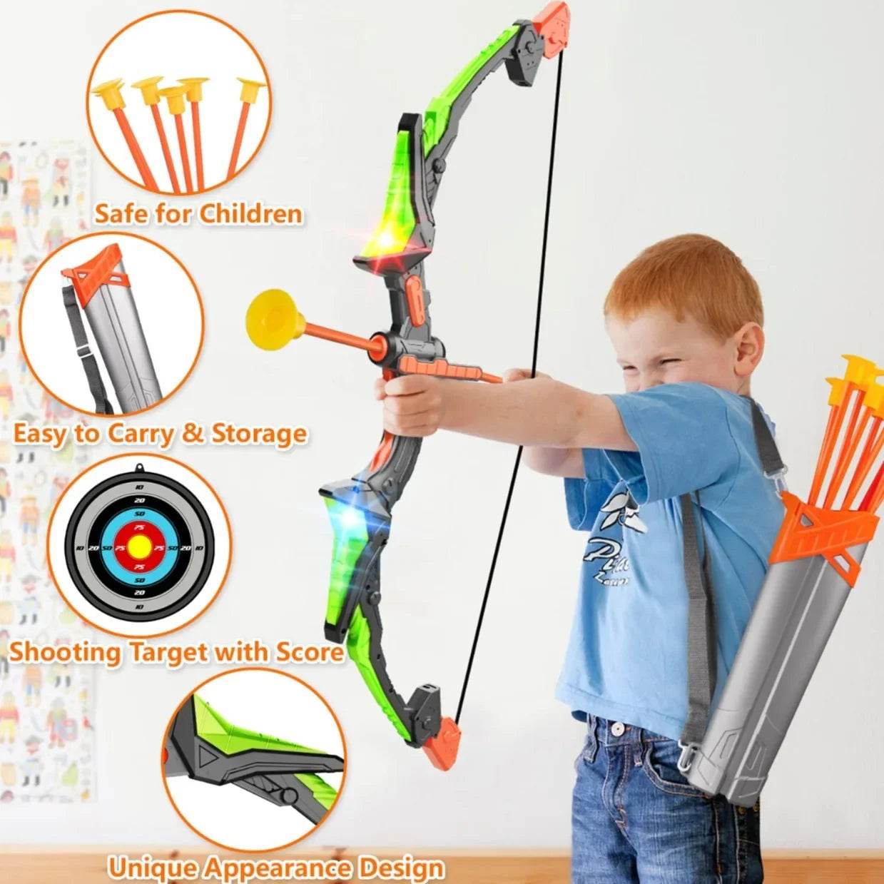 Light Up Archery Toy Kids Bow and Arrow Set Indoor Games - ToylandEU