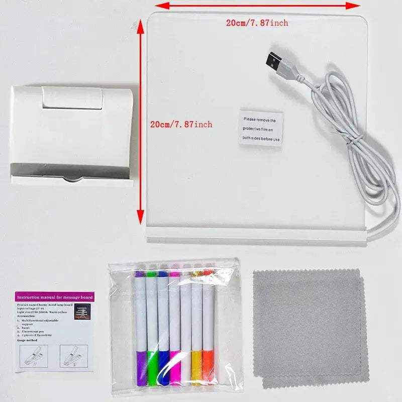 Acrylic Clear Light Up Drawing Board,Glow Erasable Memo LED Magic Board , Kids DIY Toys , with 7 Color Markers Pen and Stand - ToylandEU