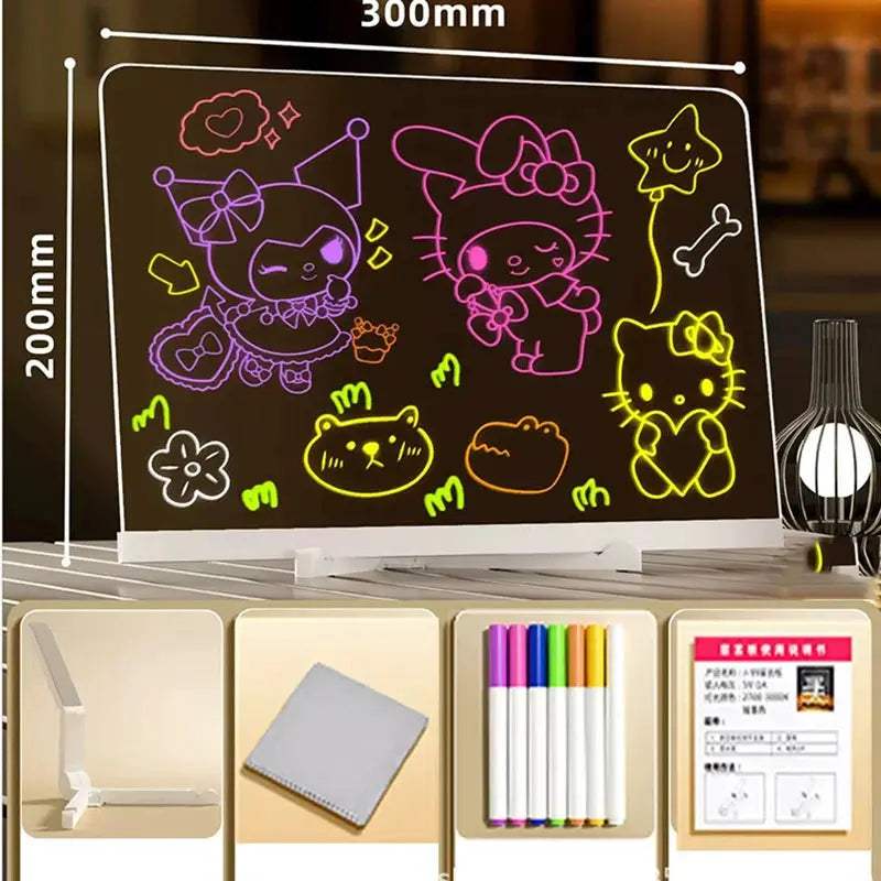 Acrylic Clear Light Up Drawing Board,Glow Erasable Memo LED Magic Board , Kids DIY Toys , with 7 Color Markers Pen and Stand - ToylandEU