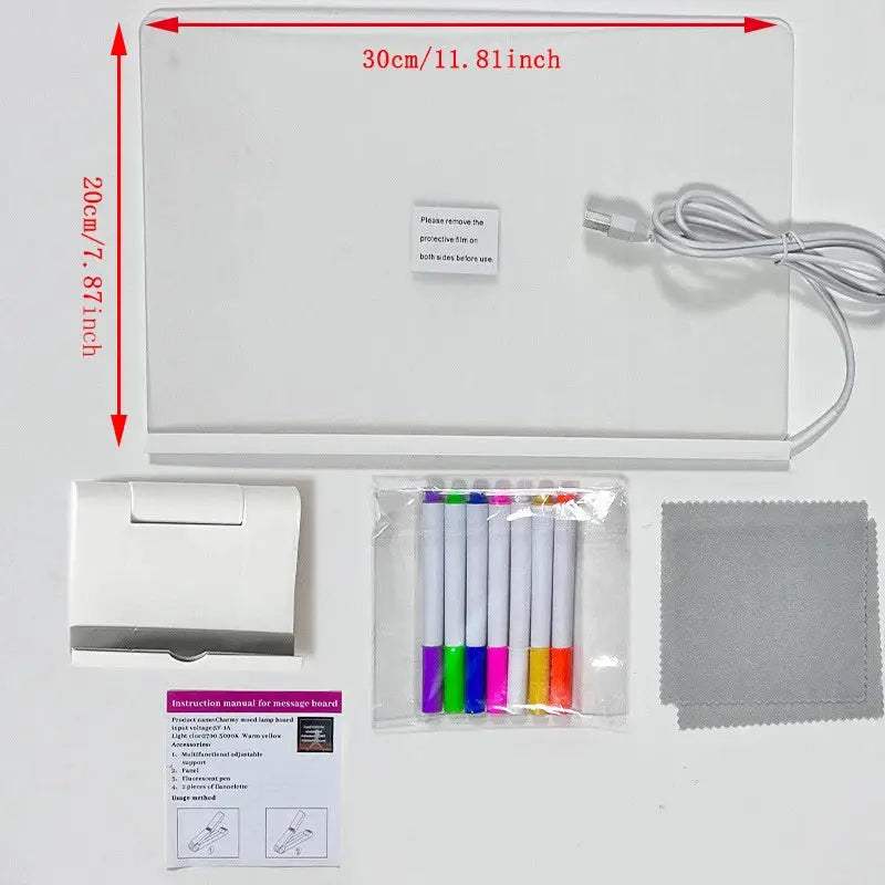 Acrylic Clear Light Up Drawing Board,Glow Erasable Memo LED Magic Board , Kids DIY Toys , with 7 Color Markers Pen and Stand - ToylandEU