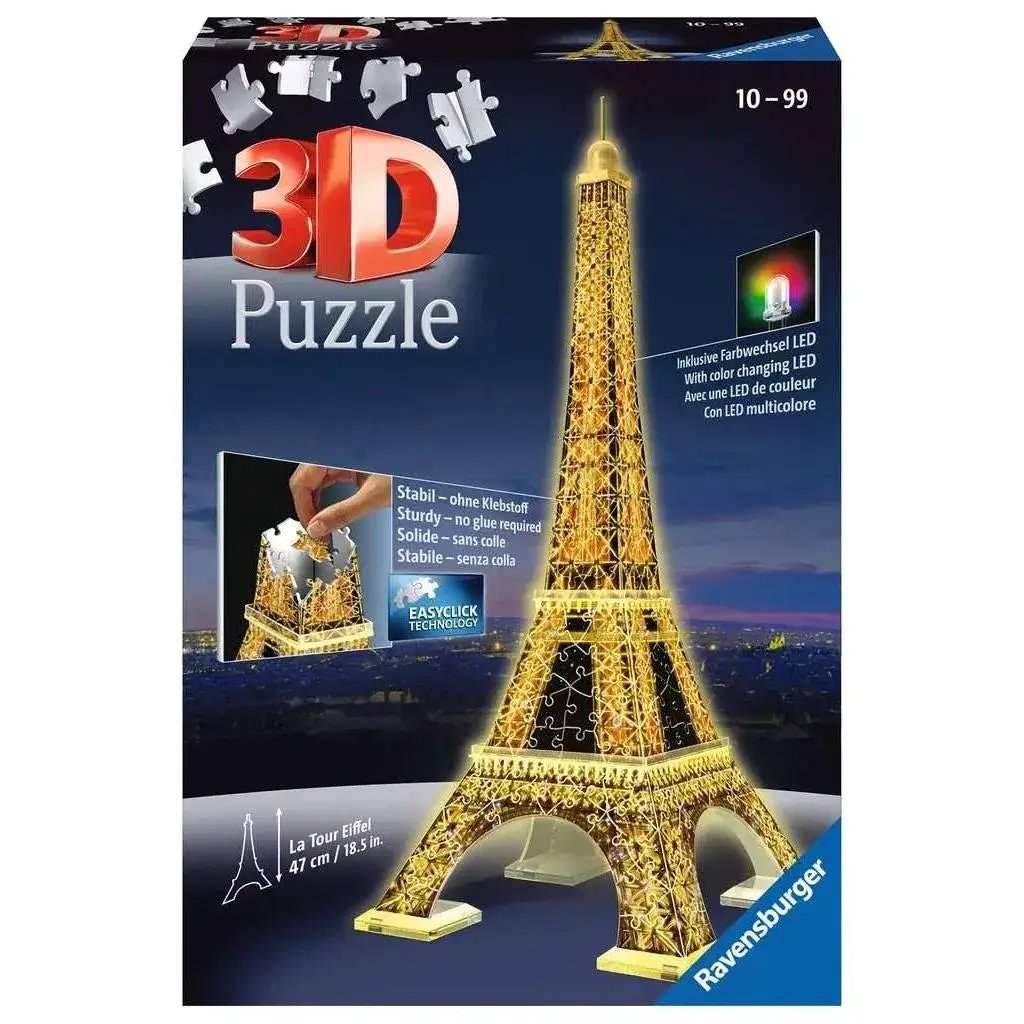 Light Up Eiffel Tower 3D Puzzle With Glow Night Edition - ToylandEU