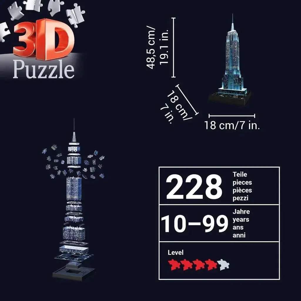Light Up Empire State Building 3D Puzzle Color Changing LEDs - ToylandEU