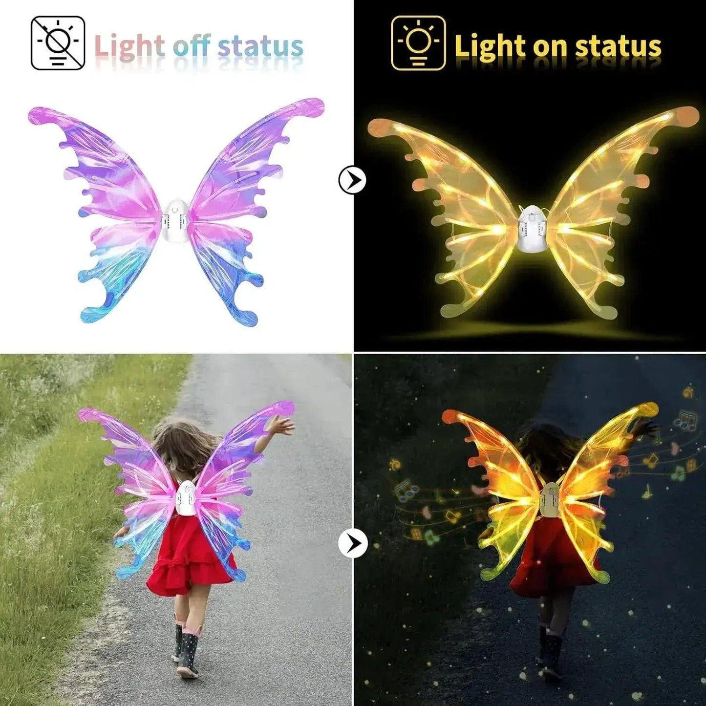  Light Up Fairy Wings For Girls With LEDs And Music Safe -  ToylandEU™