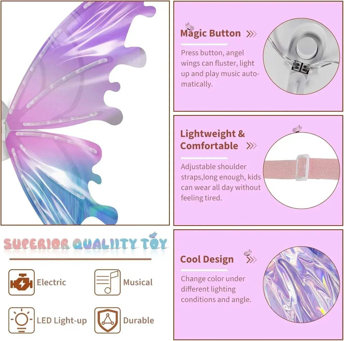 Light Up Fairy Wings For Girls With LEDs And Music - ToylandEU