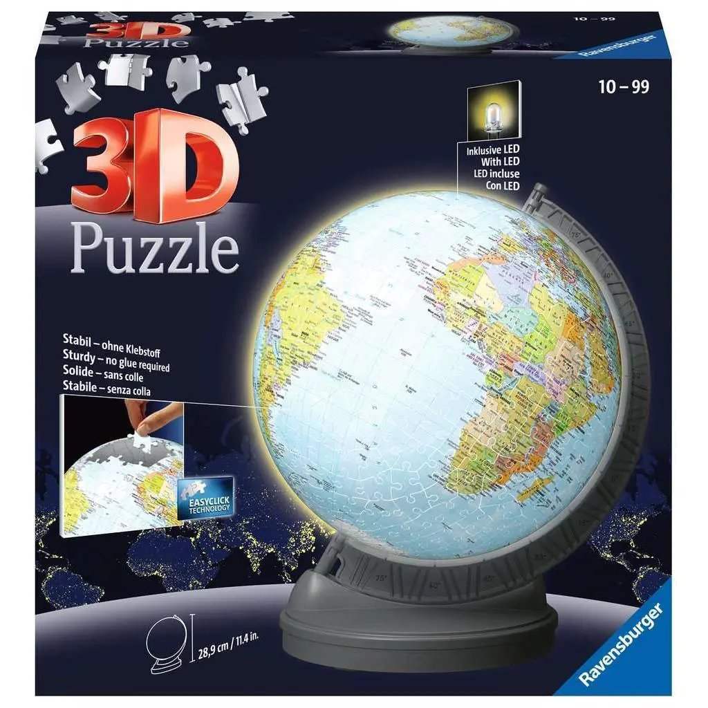 Light-Up Globe 3D Jigsaw Puzzle With Stand Ravensburger Bright Glow - ToylandEU