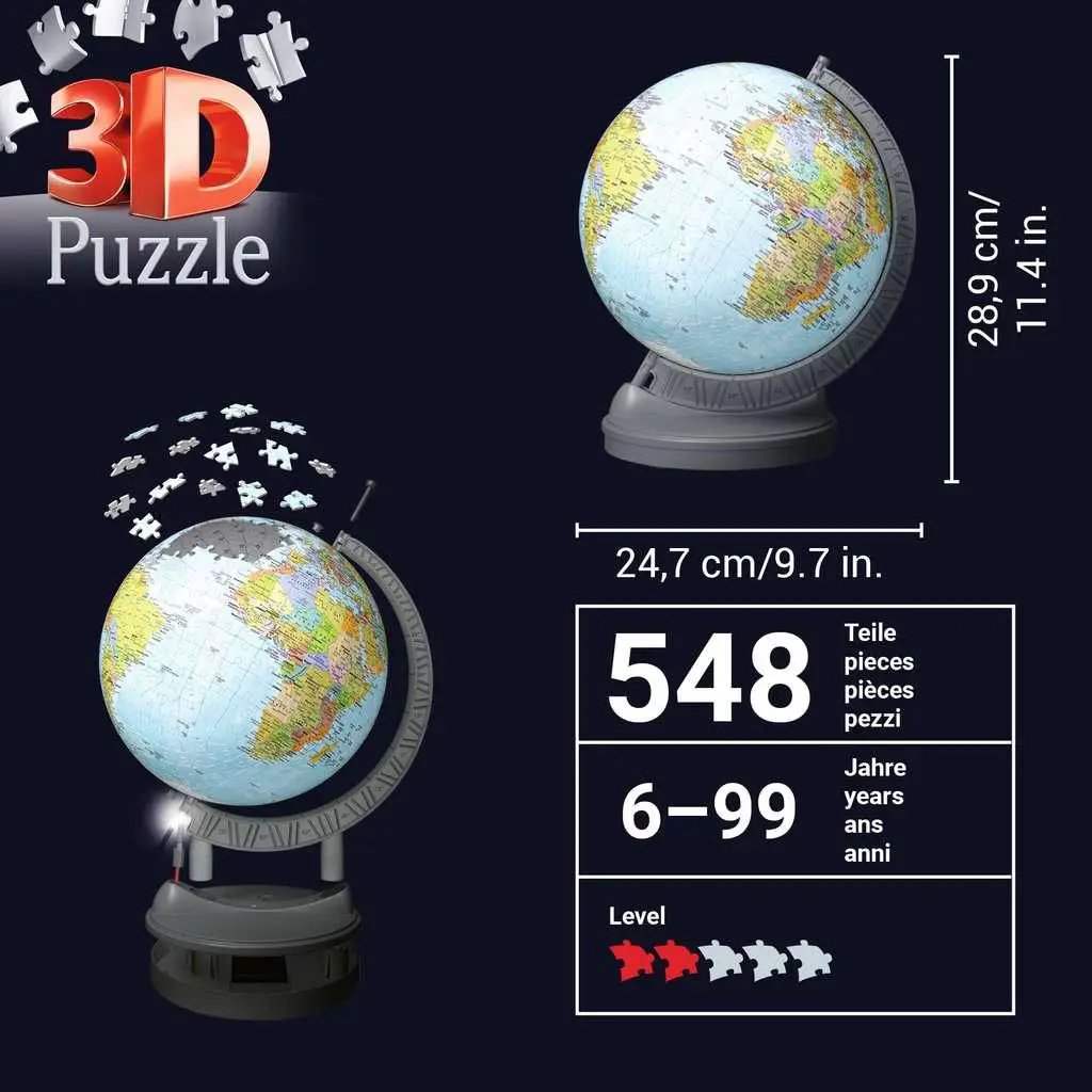 Light-Up Globe 3D Jigsaw Puzzle With Stand Ravensburger Bright Glow - ToylandEU