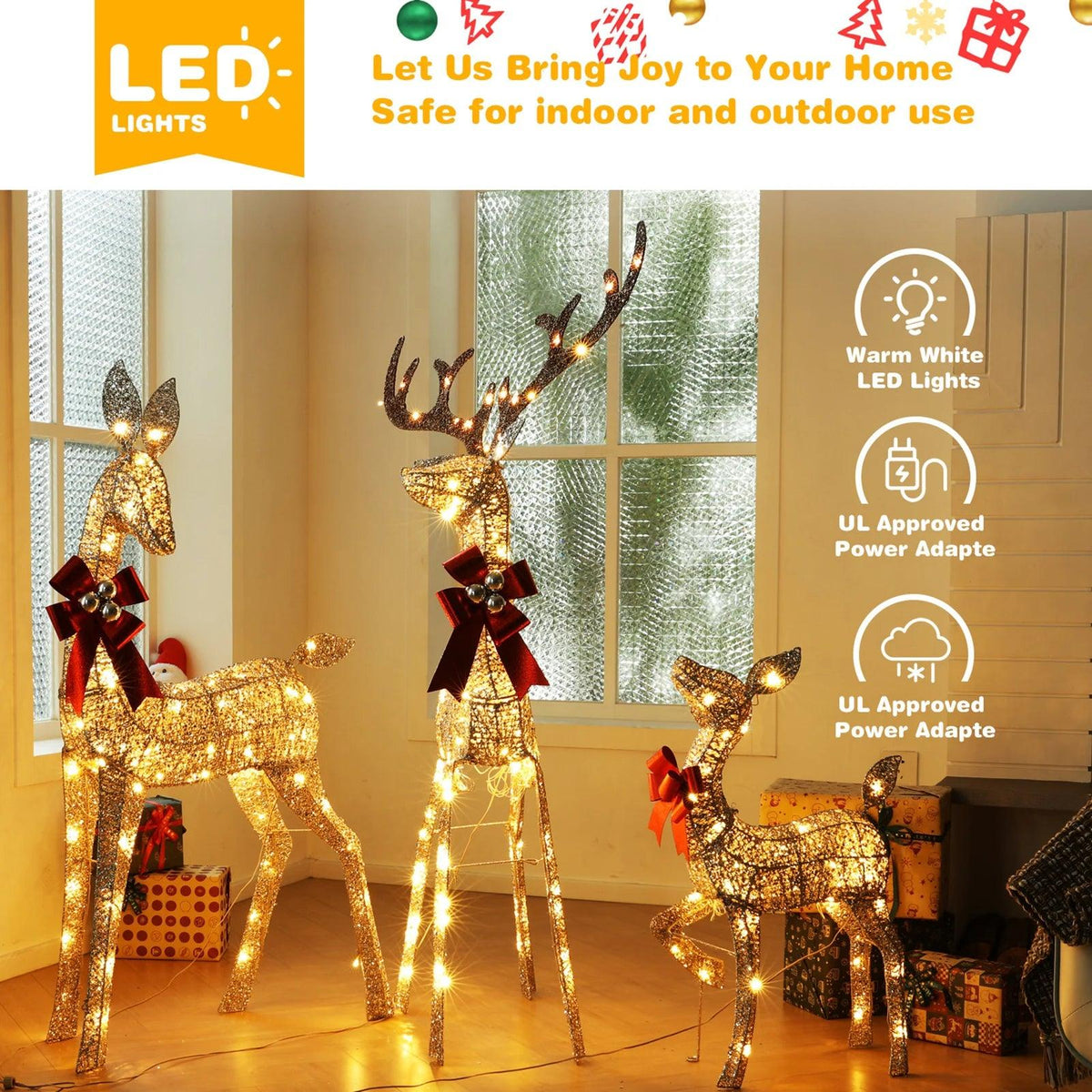 Lighted Christmas Deer Set | 210 Warm LED Lights | Toylandeu™