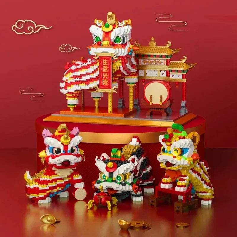 Lion Dance Building Blocks Set Self Locking Bricks Creative Gift - ToylandEU