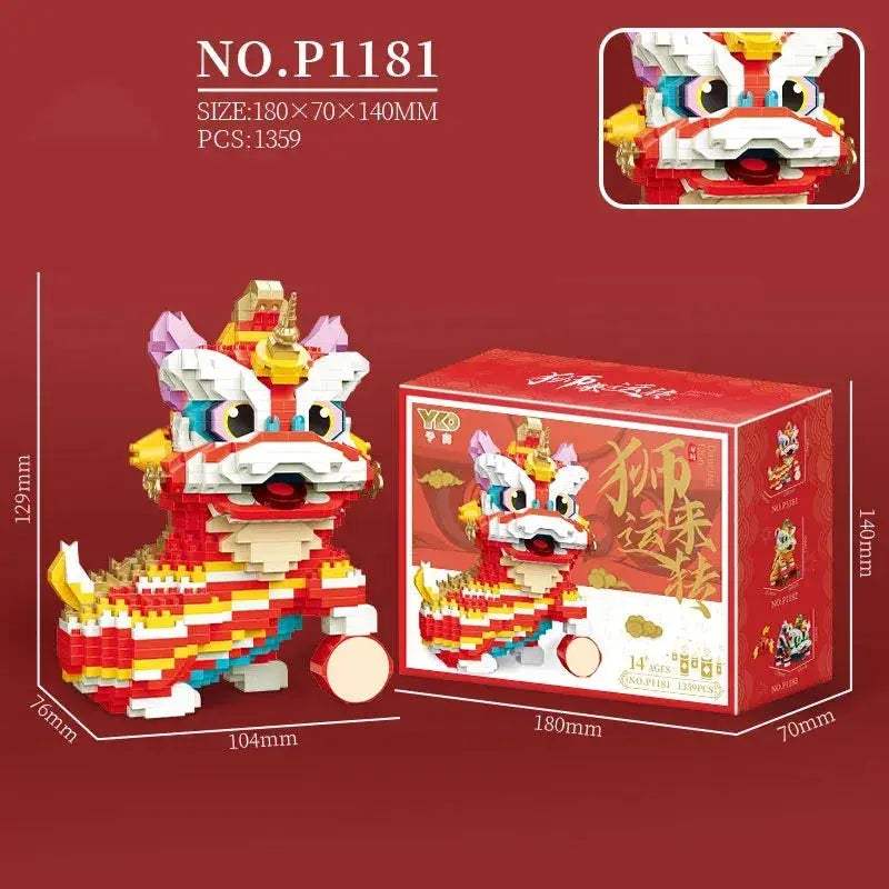 Lion Dance Building Blocks Set Self Locking Bricks Creative Gift - ToylandEU