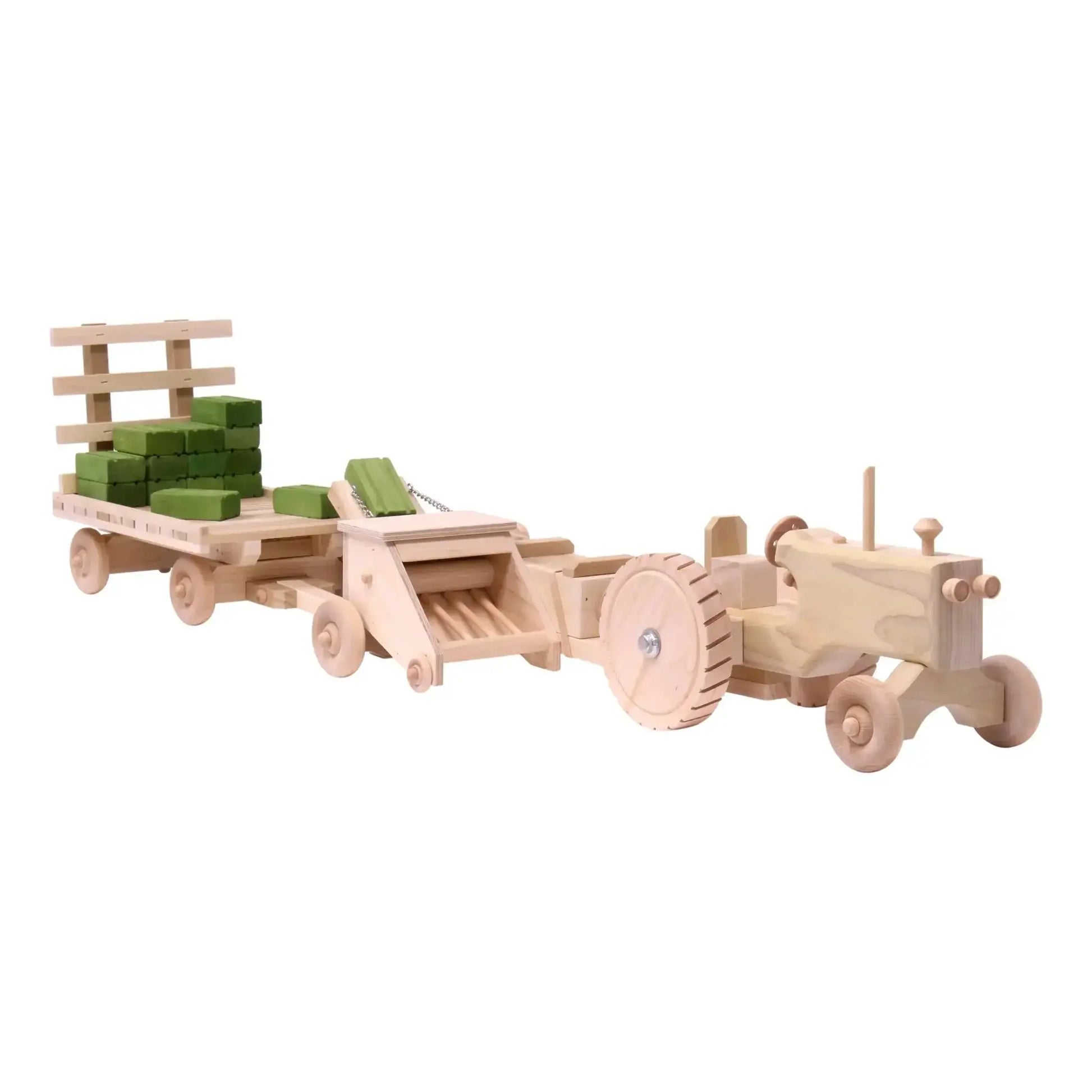 Little Farmer Hay Baling Toy Set - Wooden Toy Tractor, Hay Baler, Hay Wagon and 16 Hay Bales - ToylandEU