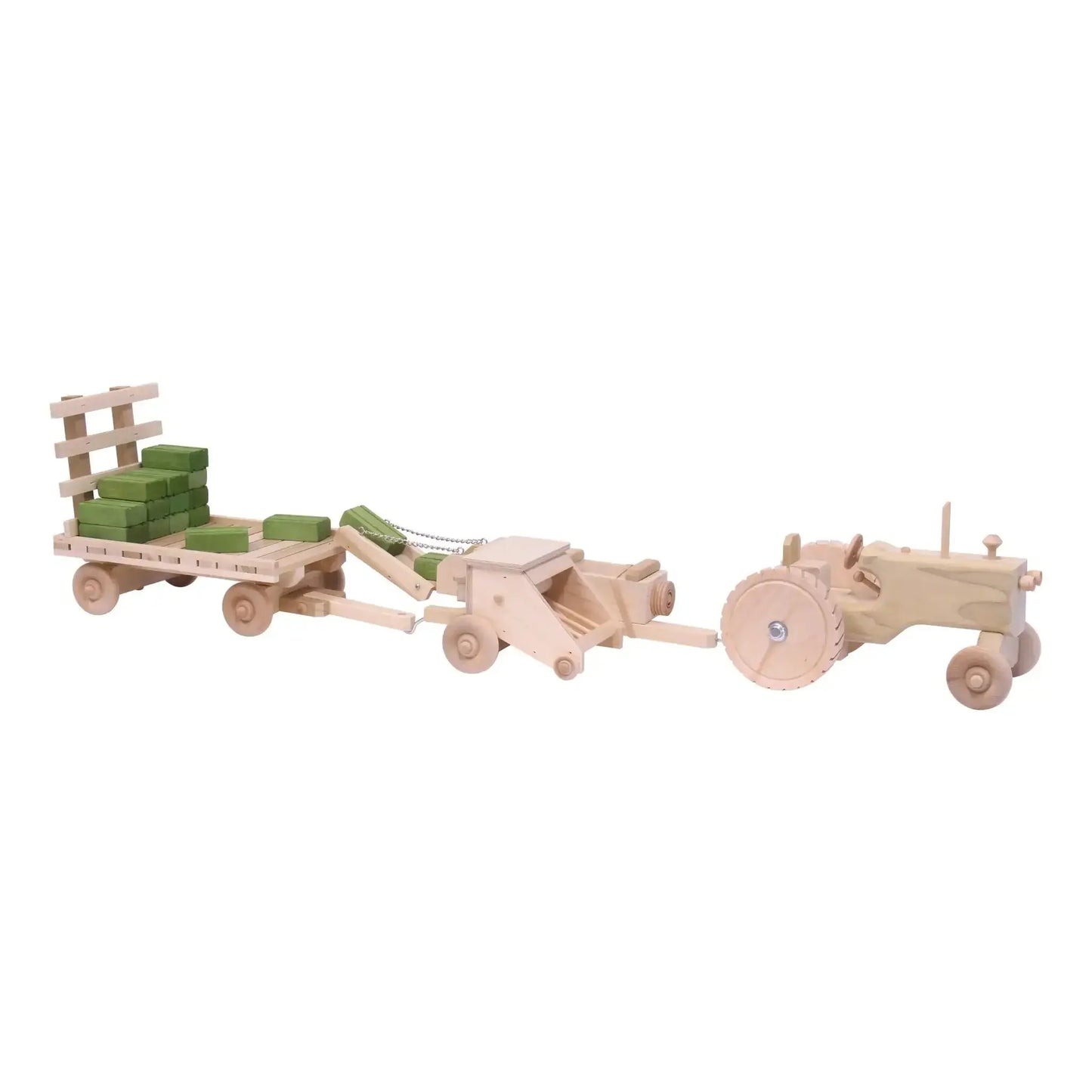 Little Farmer Hay Baling Toy Set - Wooden Toy Tractor, Hay Baler, Hay Wagon and 16 Hay Bales - ToylandEU