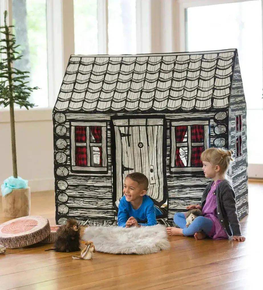 Log Cabin Tent For Kids With Realistic Woodgrain Design - ToylandEU