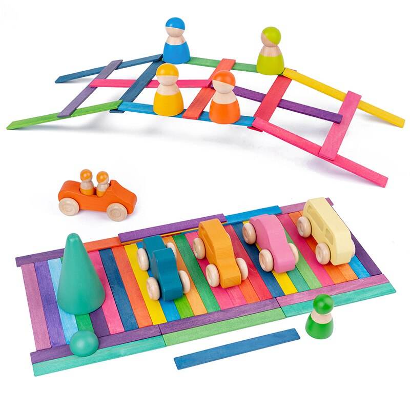 مجموعة مكعبات جسر قوس خشبي إبداعي من مونتيسوري - ١٠٠ قطعة للأطفال - ToylandEU