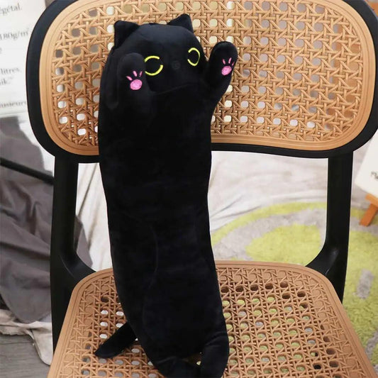  Long Cat Plush Pillow | Black 44cm Length | Toylandeu™ 