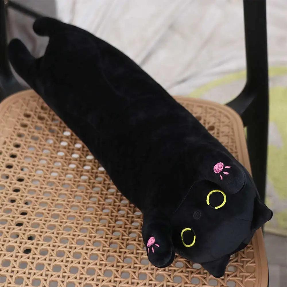 Long Cat Plush Pillow | Black 44cm Length | Toylandeu™