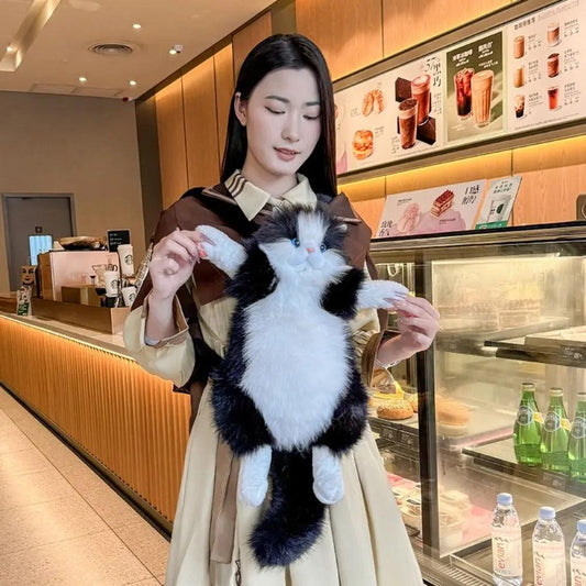  Long Haired Cat Backpack Plush Doll Realistic Design 