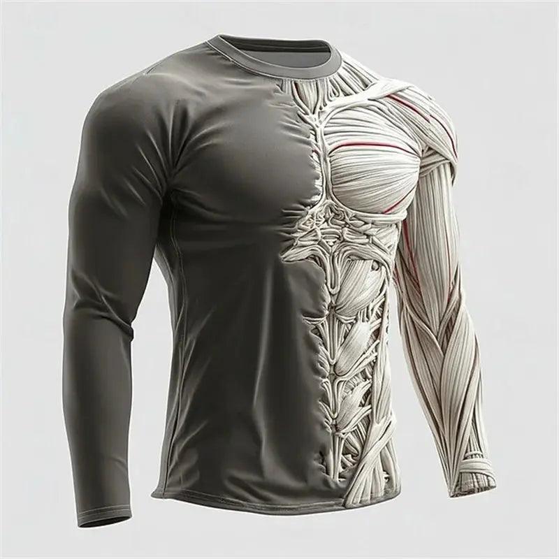  Mens Quick Dry Muscle Texture Print T Shirt Long Sleeve -  ToylandEU™