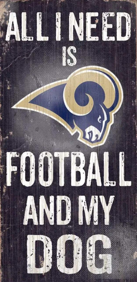 Los Angeles Rams Wood Sign Football and Dog 12x6 Inches - ToylandEU