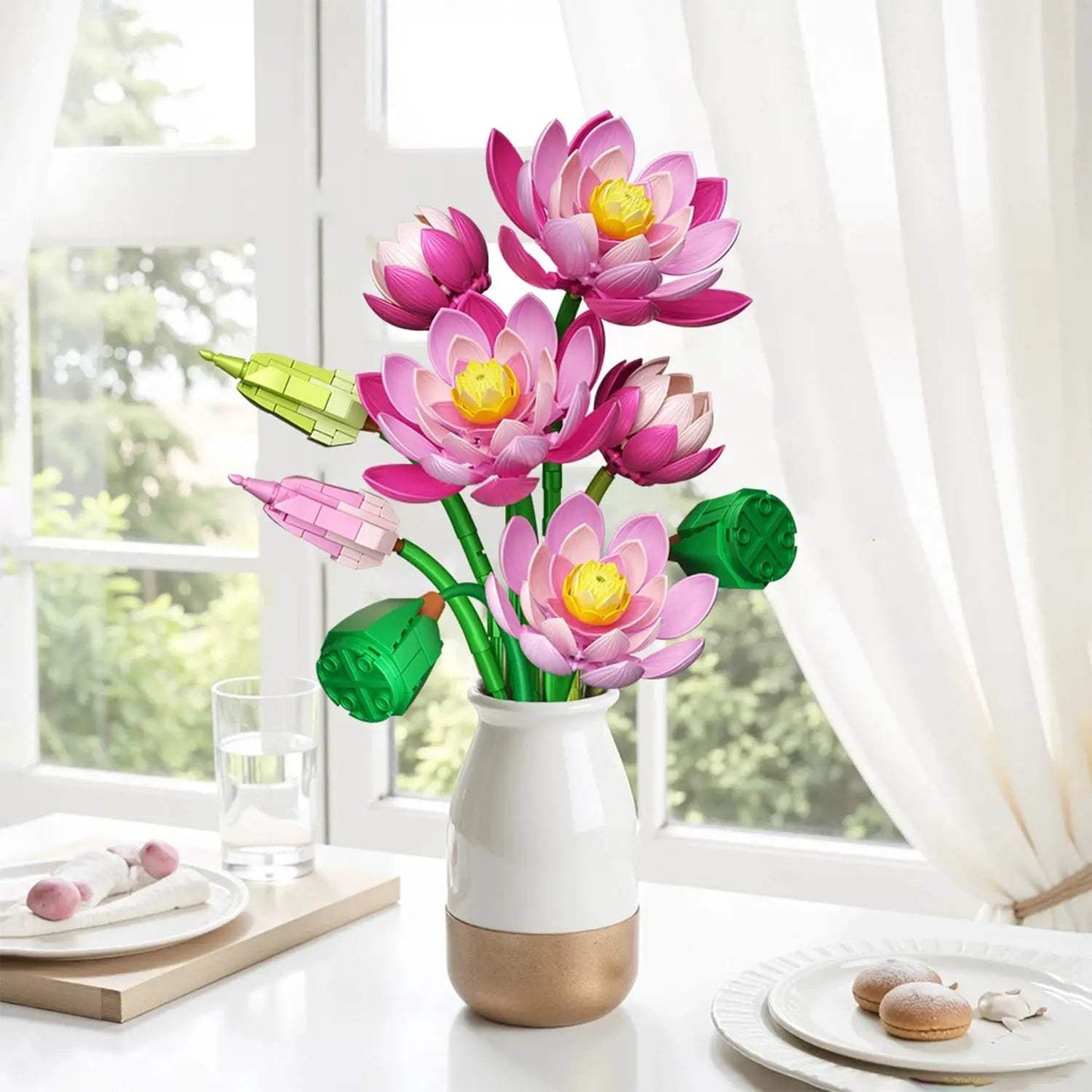  Lotus Flower Building Blocks Bouquet Premium Desktop Decor -  ToylandEU™