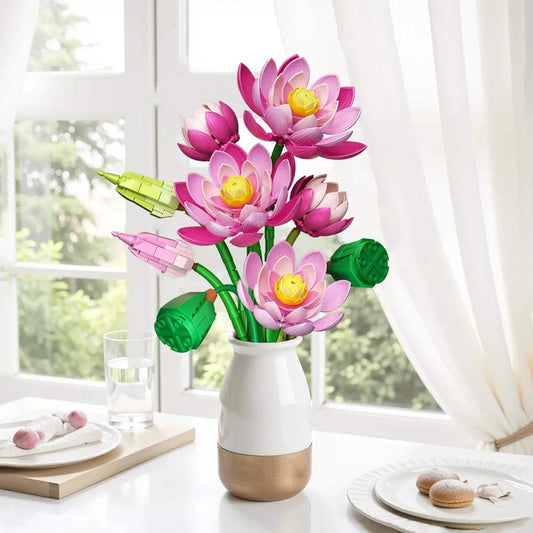 710PCS Lotus Flower with Vase Building Blocks Creative Bouquet Model Bricks Desktop Decoration Diy Toys For Kids Holiday Gifts - ToylandEU