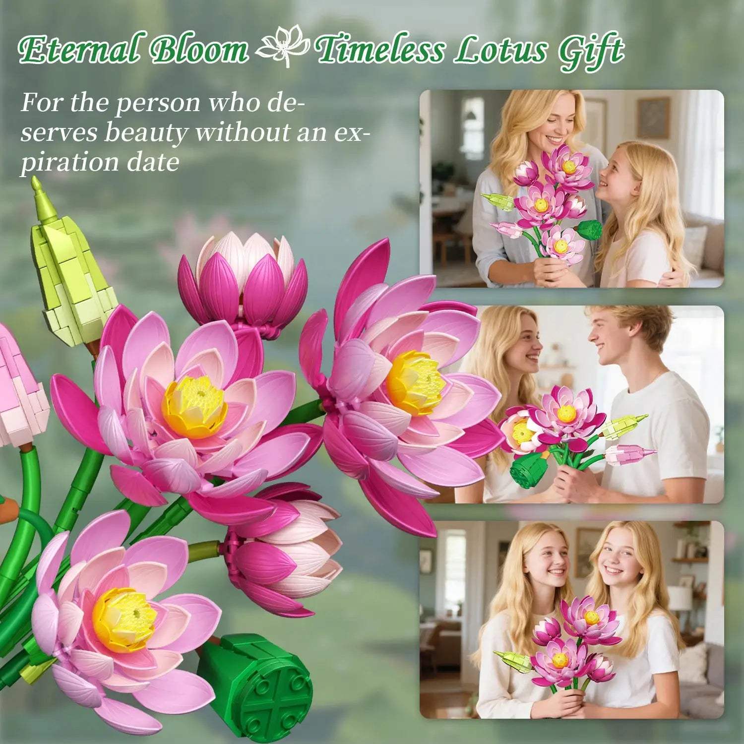  Lotus Flower Building Blocks Bouquet Premium Desktop Decor -  ToylandEU™