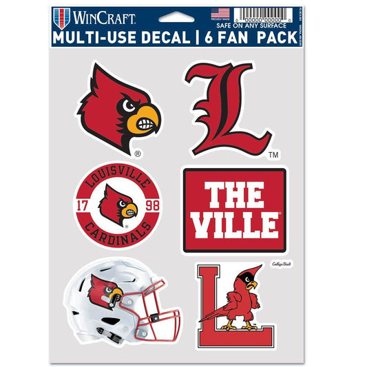 Louisville Cardinals Multi Use Fan Decal Pack Six Decals - ToylandEU