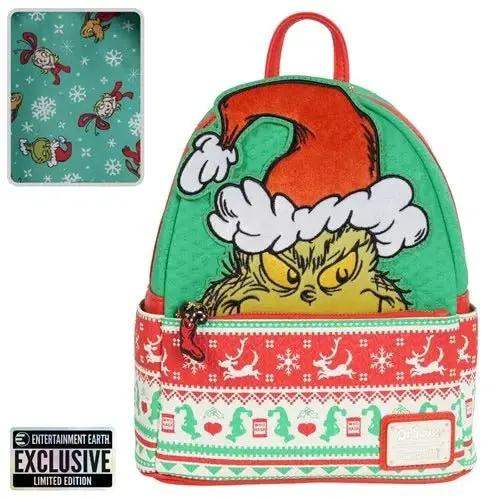 Loungefly How the Grinch Stole Christmas Grinch Christmas Sweater Mini-Backpack - Entertainment Earth Exclusive - ToyShnip