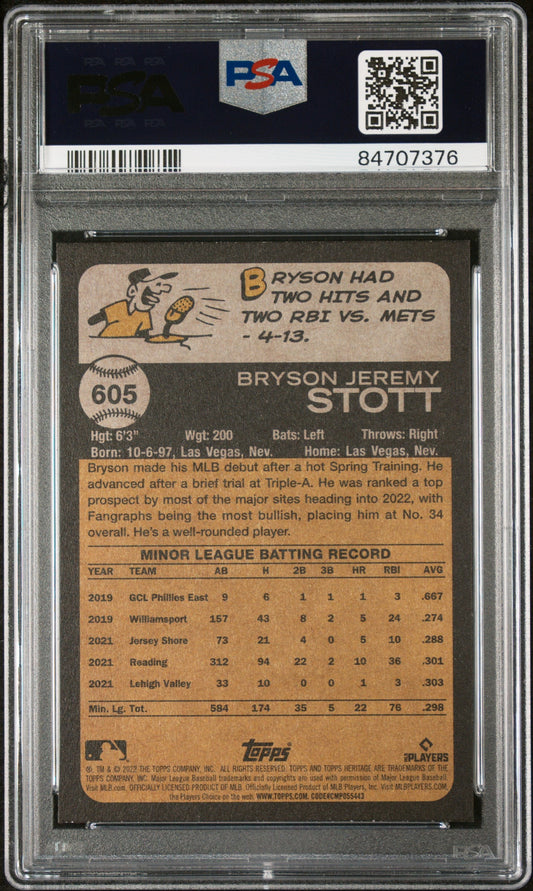 Bryson Stott 2022 Topps Heritage PSA 10 Rookie Card