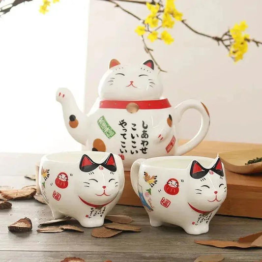  Lucky Cat Tea Set Ceramic With Strainer Porcelain -  ToylandEU™