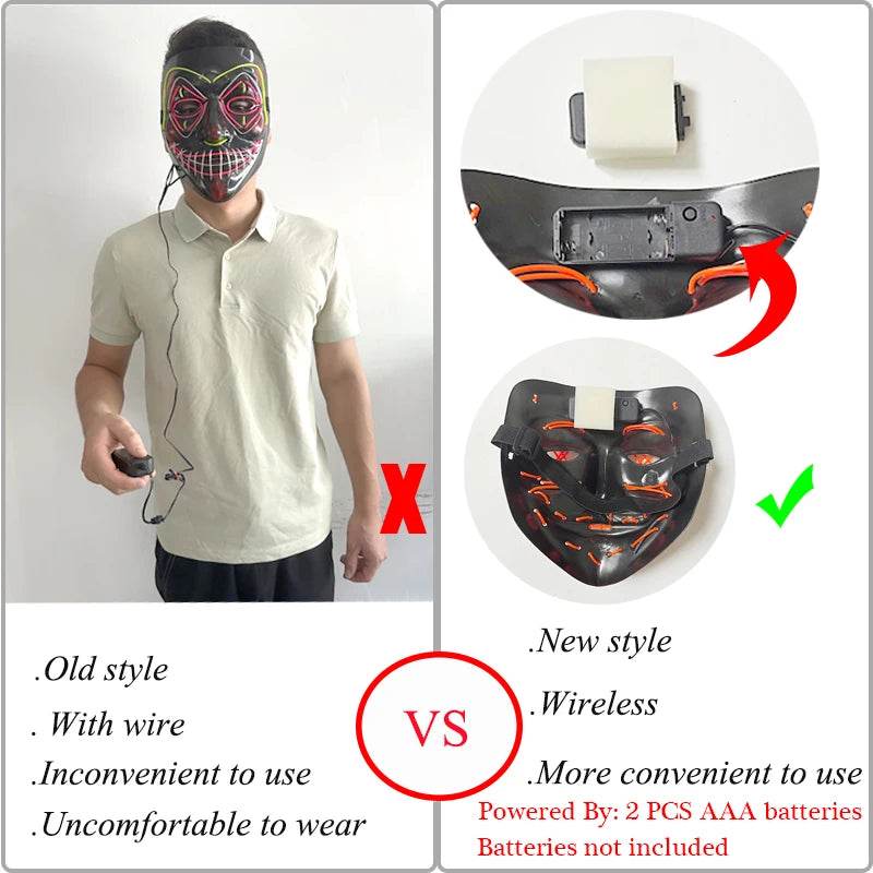 Luminous Face Mask LED Purge Glow Neon Light Up Cosplay - ToylandEU